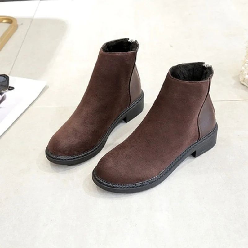 

2019 autumn and winter new women's thick with short boots British wind plus velvet Martin boots and ankle boots retro student wo