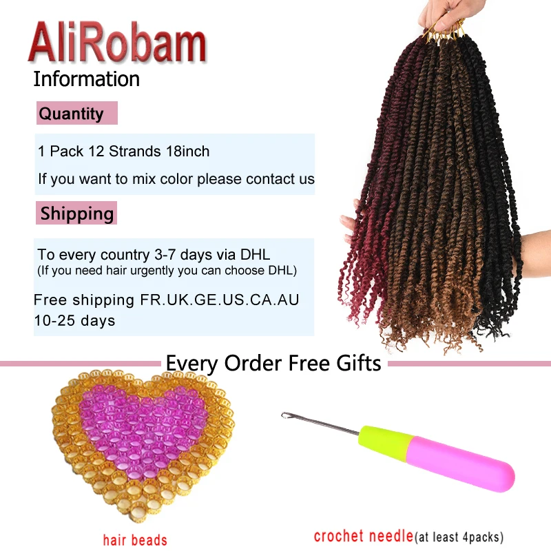 AliRobam Passion Twist Hair Crochet Braids Synthetic Ombre Pre looped Fluffy Spring Bomb Twists Braiding Extensions |