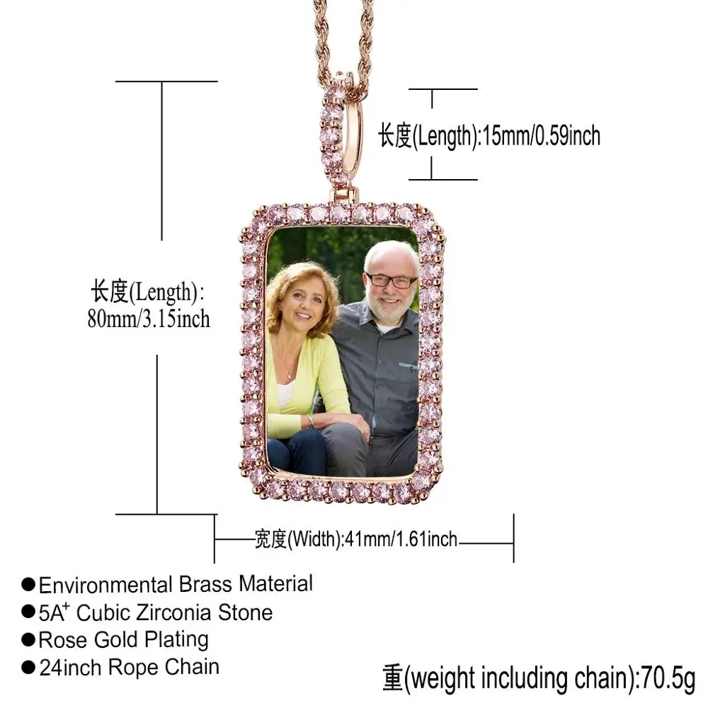

New private custom photo memory collection square photo frame micro inlaid zircon solid pendant hip hop necklace