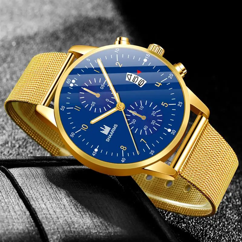 SHAARMS с сетчатым ремешком серебряные часы из нержавеющей стали аналоговые