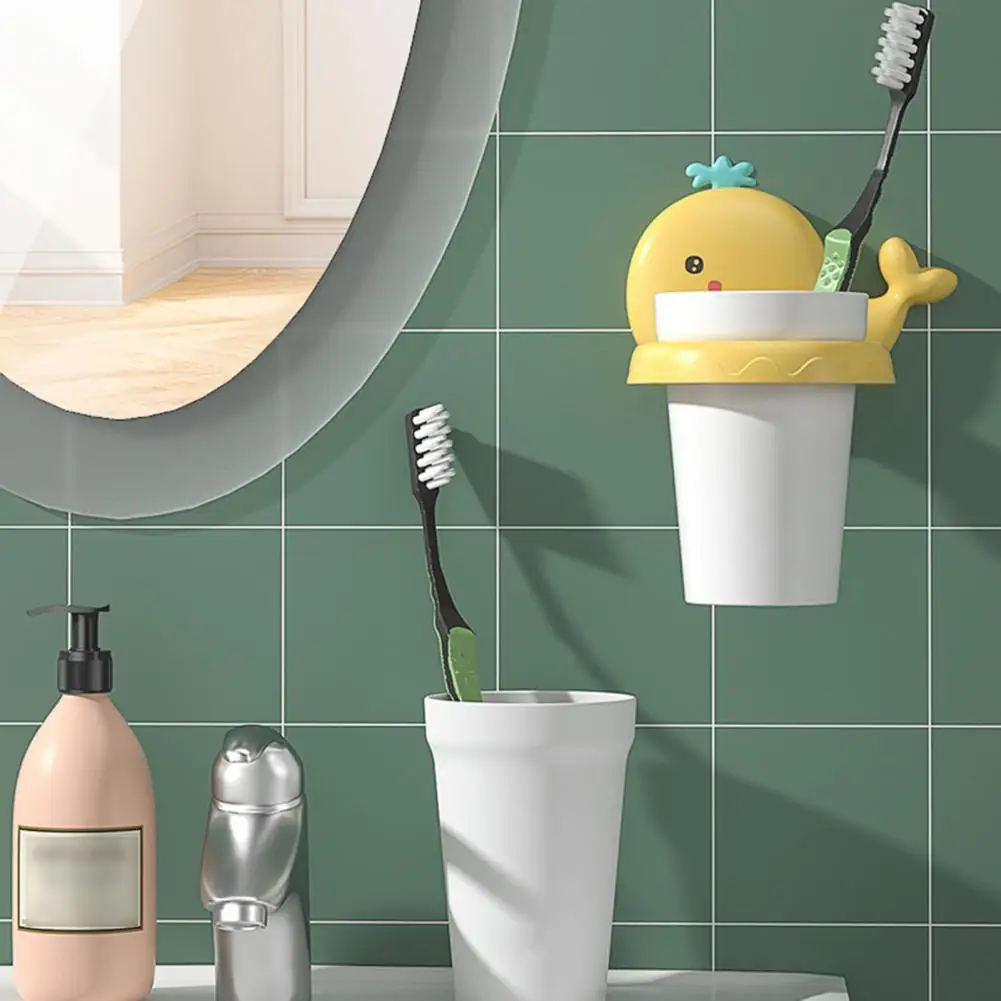 Vaso para cepillo de dientes con forma de dibujos animados, soporte para cepillo de dientes de pl&aacute;stico sin perforaciones, regalo para ni&ntilde;os-2