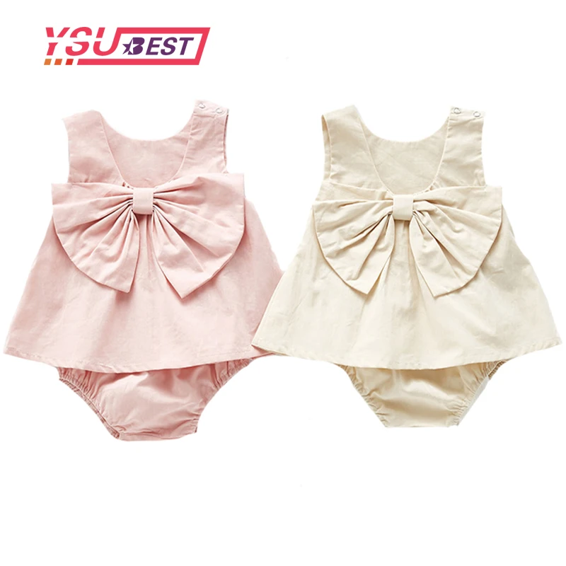 

Летний комплект для новорожденных девочек, костюм для малышей, жилет без рукавов с большим бантом + штаны, комплект из двух предметов, одежда...