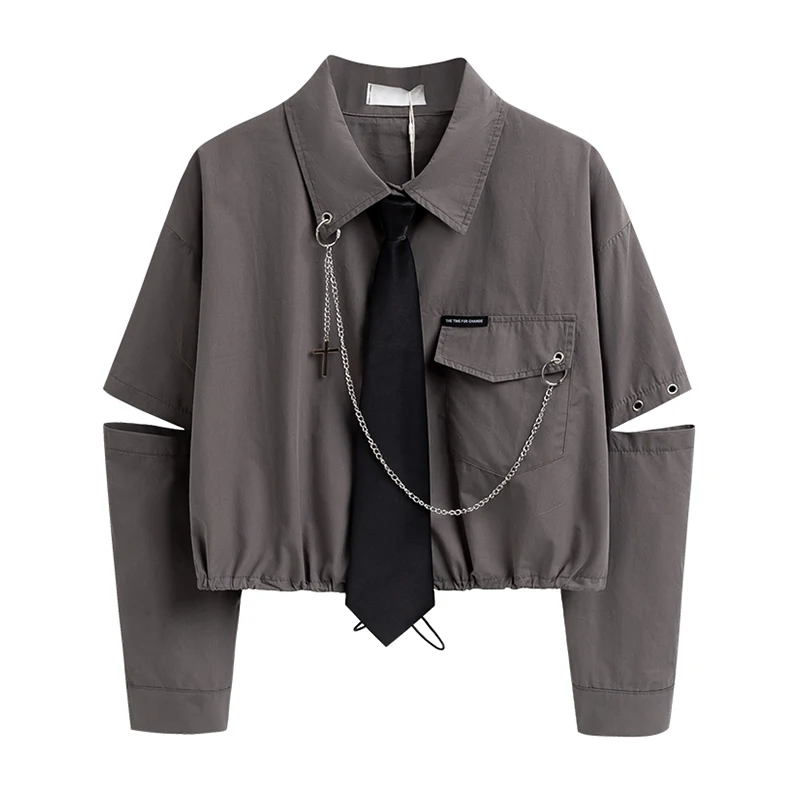 Женская блузка с длинным рукавом в стиле панк и завязкой-цепочкой уличная одежда