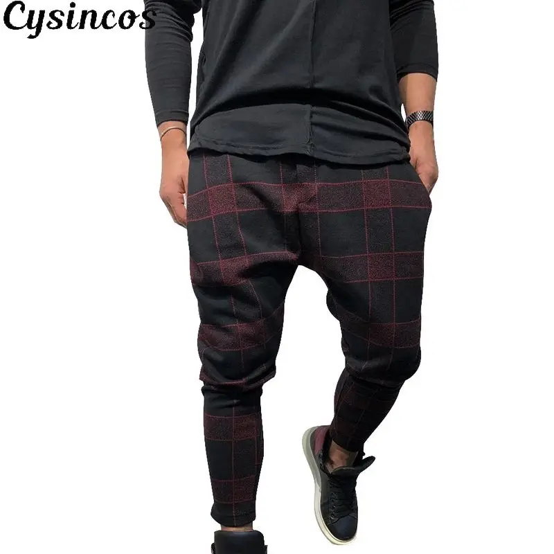 CYSINCOS мужские Длинные повседневные спортивные штаны облегающие клетчатые брюки