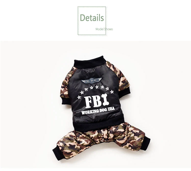 Зимняя одежда для домашних животных для собак камуфляж FBI Puppy куртка для питомца теплый флисовый комбинезон для собак чихуахуа французская одежда для бульдога