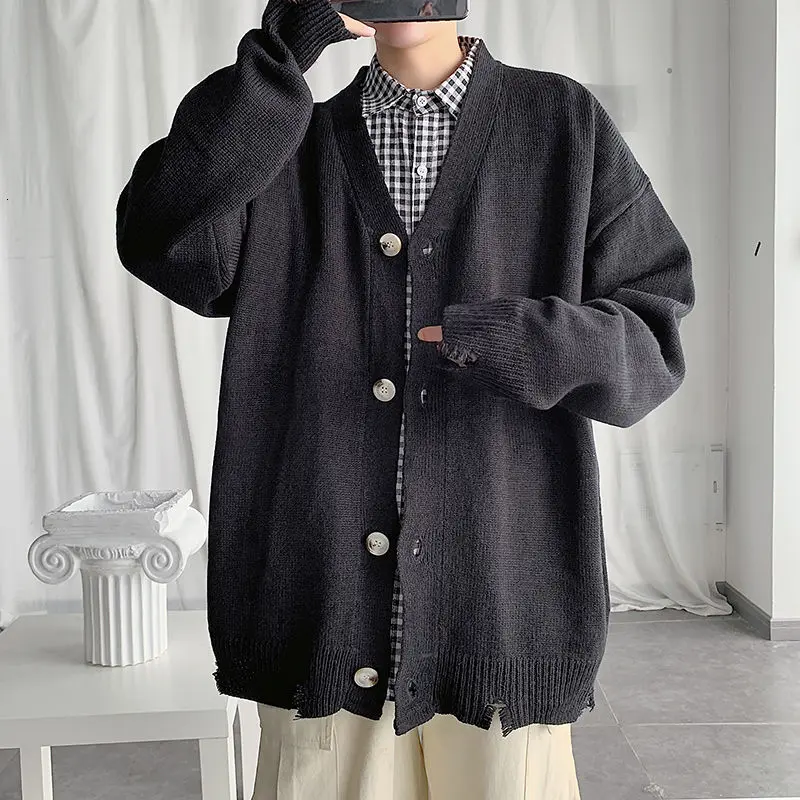 

Men's sweater 2020 Autumn winter new solid-color slim-fitting button knit sweater casual casual personality youth men's wear