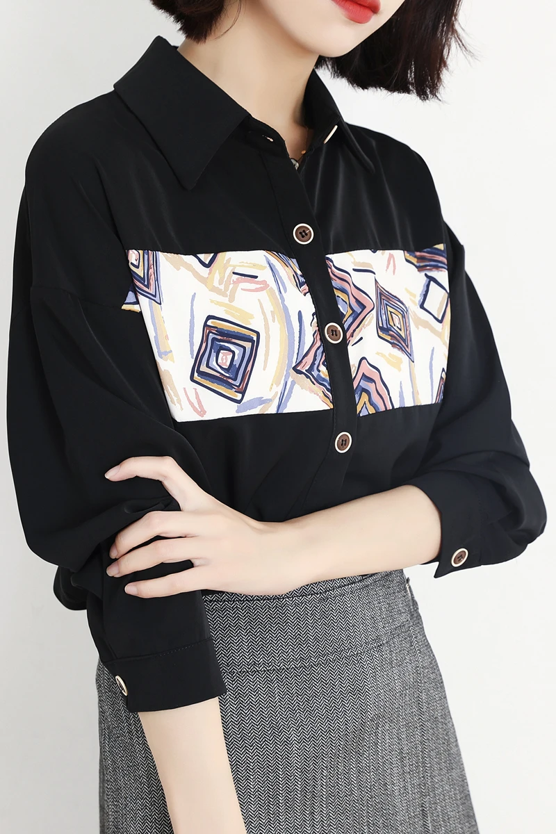 

Shirt women's design sense minority white shirt spring 2021 new fashion printing long sleeve advanced Chiffon Top