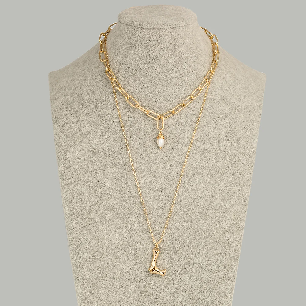 Модное ожерелье с пресноводным жемчугом и буквой инициала Золотое