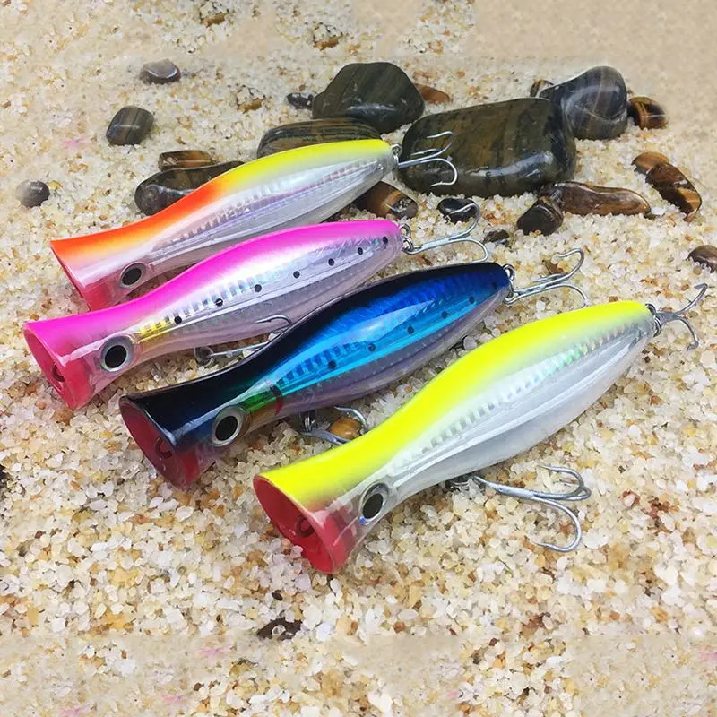 Горячая HG 1Pcs Поппер для рыбалки 3d augen с тройными крючками 12 см 42 г topwater твердая