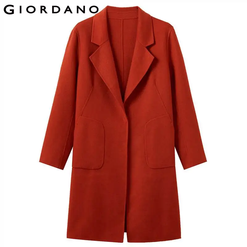 Женское шерстяное пальто Giordano однотонное трикотажное на одной пуговице с