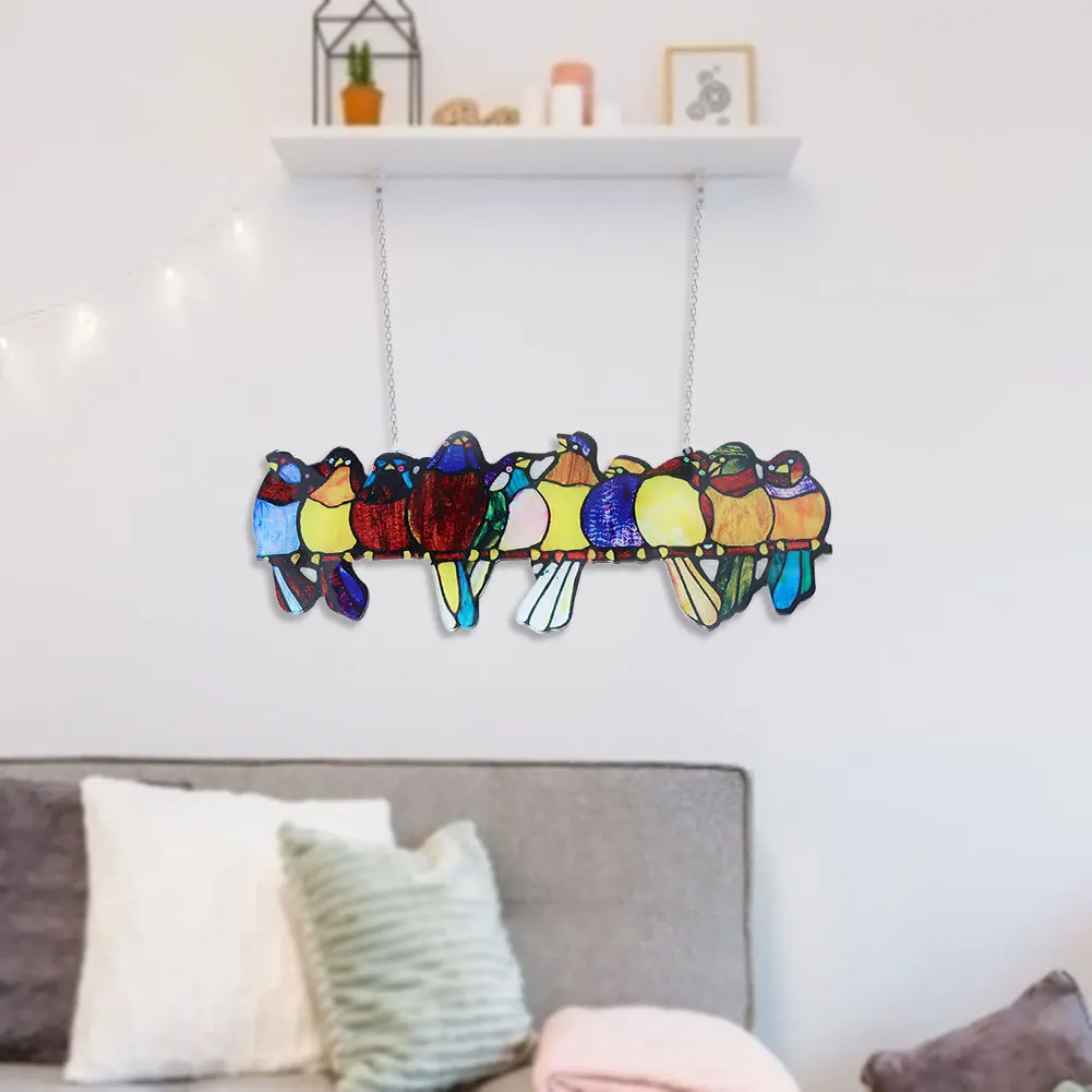 

Painted Bird Flock Pendant on Telegraph Balcony Home Window Hanging with Acrylic Coloring Birds for Ornament