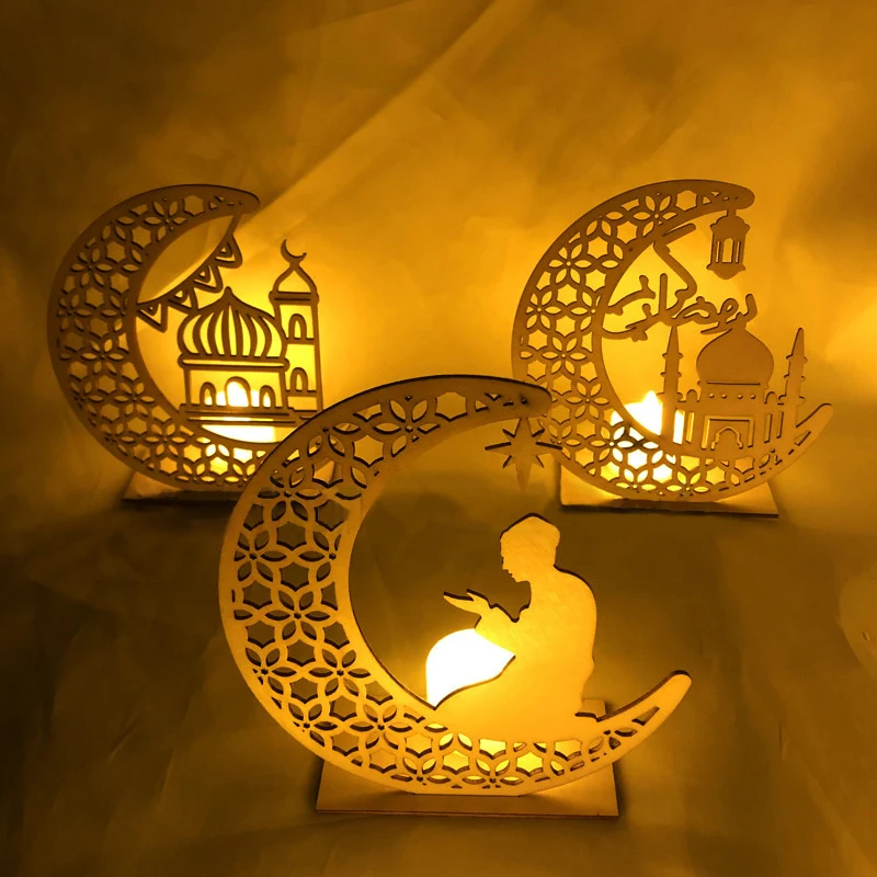 

Wooden EID Led Lights Table Decor Eid Mubarak Ramadan Kareem Decor Ramadan Lantern For Home Eid AL Adha Gifts Eid Party Decor