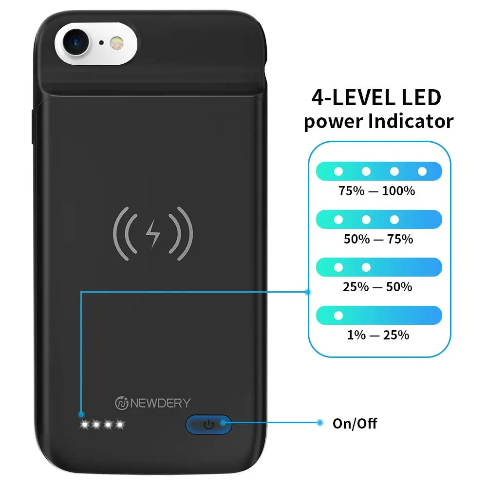 NEWDERY батарея чехол для iPhone 6, 6s, 3200mAh Беспроводное зарядное устройство чехол совместимый с iPhone 6, 6s, портативный аккумулятор C