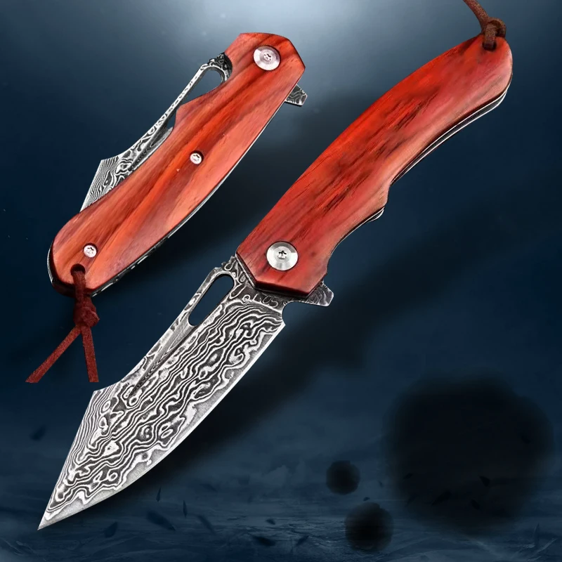 

VG10 Damascus Ball Bearing Hunting Folding Blade Knife Tactical Army User Outdoor Camping Survival EDC Mini Pocket Knife