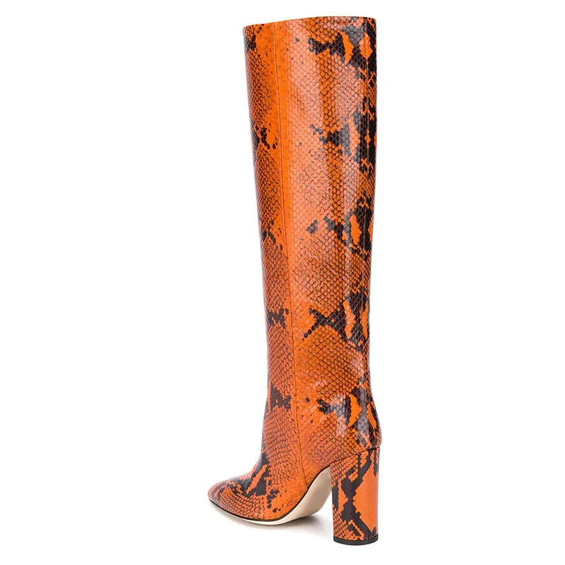 

Pointed thick high heel large Knee Boots snake Pu Boots women's fashion 2020