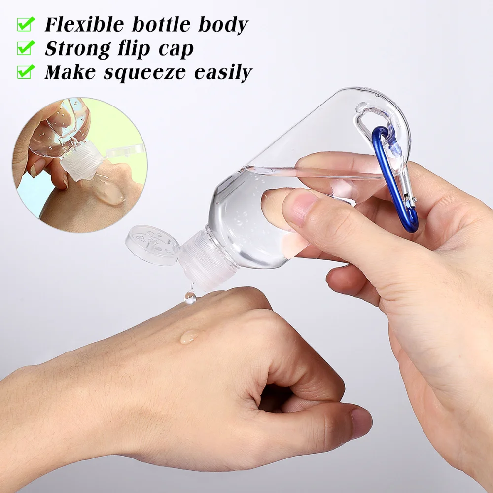 

Cabilock Travel Bottle Set Clear Keychain Bottle Kit with 10pcs 50ml Bottles 10 Hanging Hooks and 1 Funnel Refillable Containers