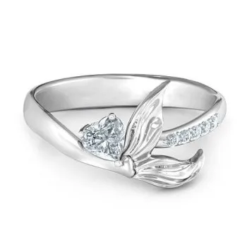 

New Set Love-shaped Zircon Ring European and American Fairy Tale Mermaid Tail Ring Female R1077