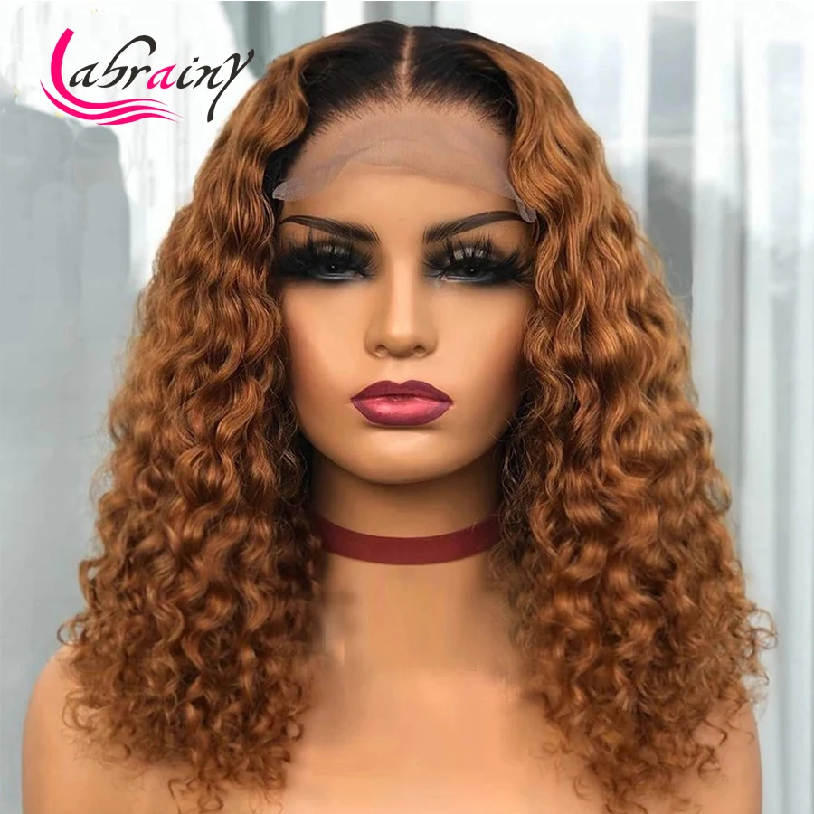 

13x4 Orange HD Lace Frontal Human Hair Wigs Pixie Bob Ombre Honey Blonde Kinky Curly Wig Colored Full Pre Plucked Deep Wave 13x6