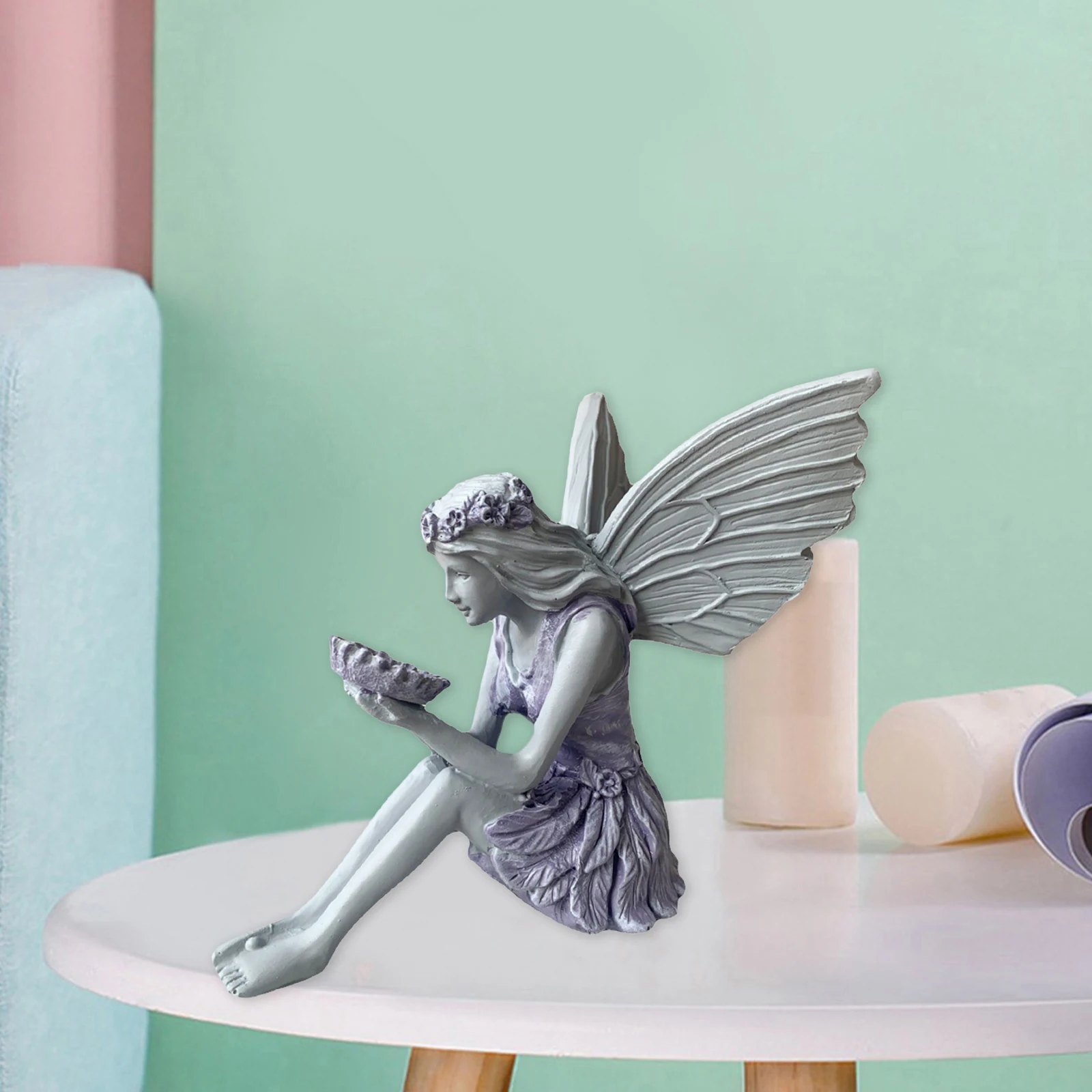 

Resin Fairy Statue Girl with Wing Figurine Art Patio Path Yard Craft Decor