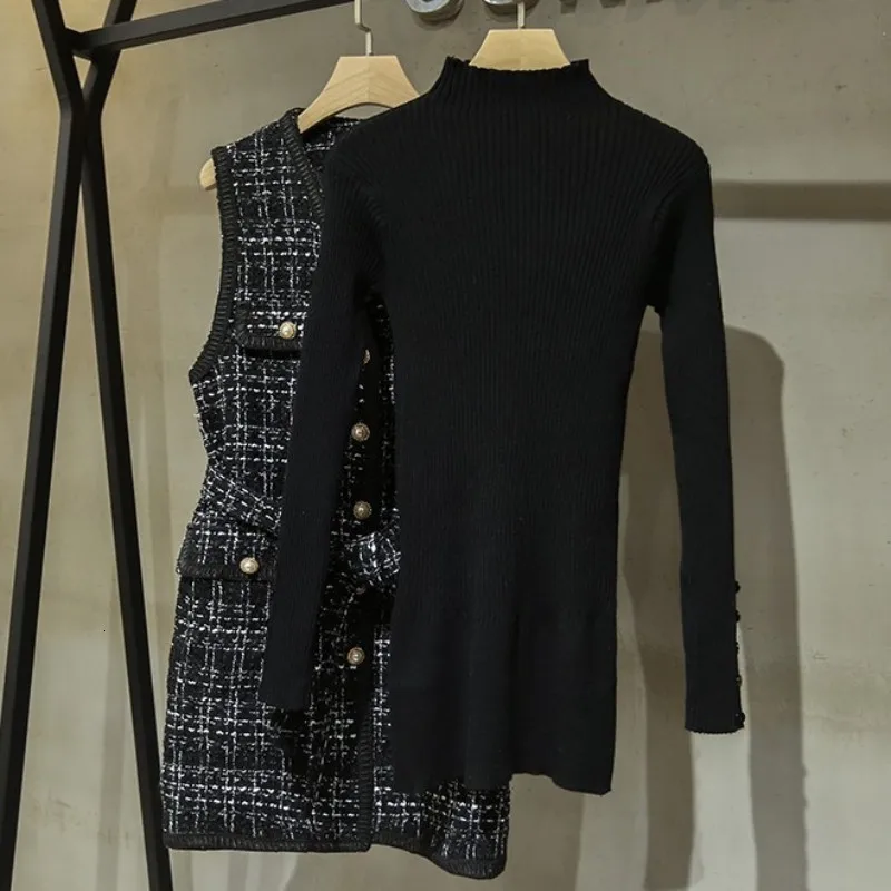 Женский твидовый комплект из двух предметов длинный вязаный свитер с высоким