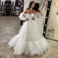 luojo princess wedding dress bohemian sweetheart pleats puffy sleeves a line tulle wedding gown bride vestidos de novia 2022