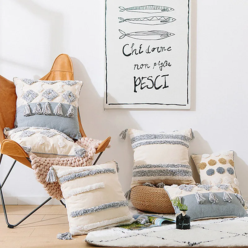 Moroccon хлопок вышивка наволочка серый геометрический домашний декор