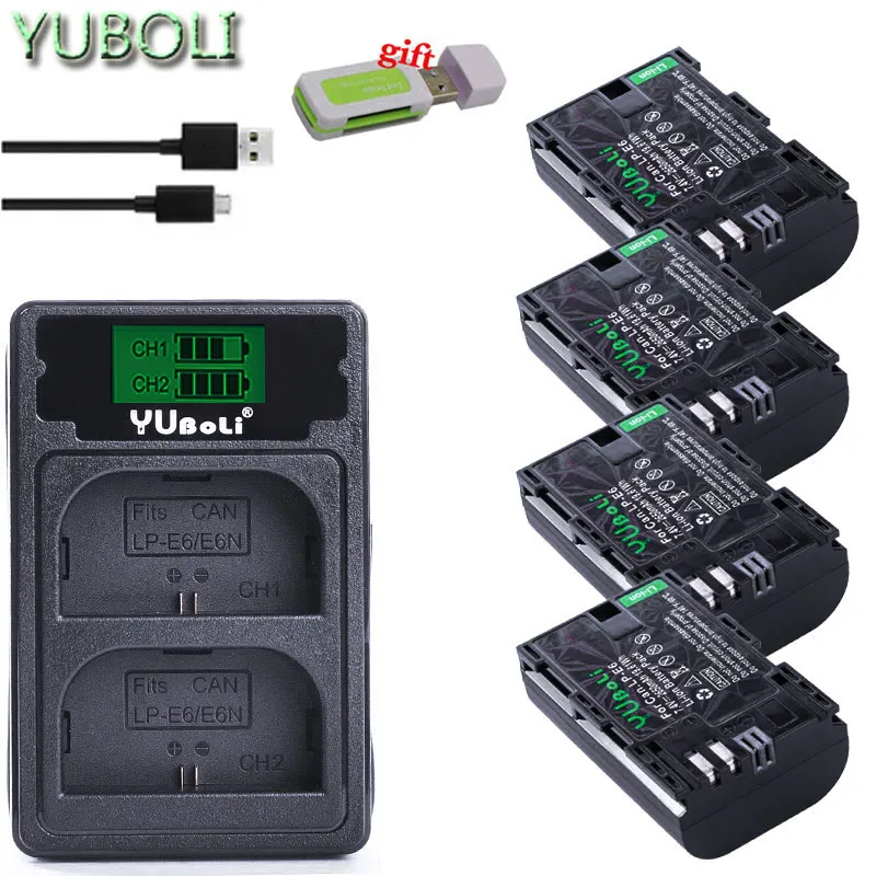 chagrer and 4battery Декодированный lpe6 bateria lp e6 E6N LP-E6N LP-E6 батарея+ двойное зарядное устройство для Canon 5D Mark II Mark III 6D 7D 60D 60Da 70D 80D DSLR - Цвет: chagrer and 4battery