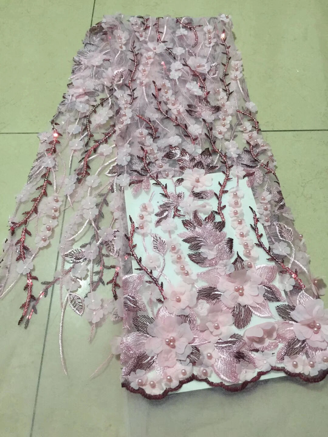 Кружевная ткань 3d 2018 высококачественное кружево розовое Африканское с