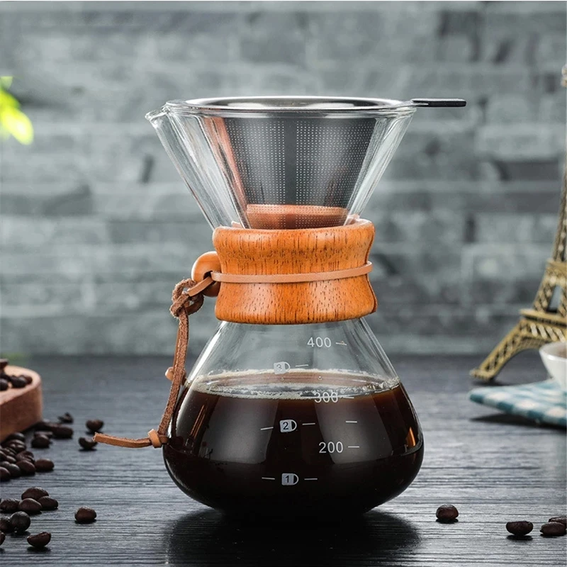 

Coffee Pot High-Temperature Resistant Glass Coffee Maker Espresso Coffee Brewer Machine with Stainless Steel V60 Filter Pot