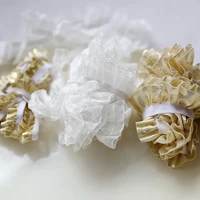 1m new elastic lace trim guipure elastic ribbon pleated tulle gold lace fabric for sewing wedding dress clothing dentelle lp18