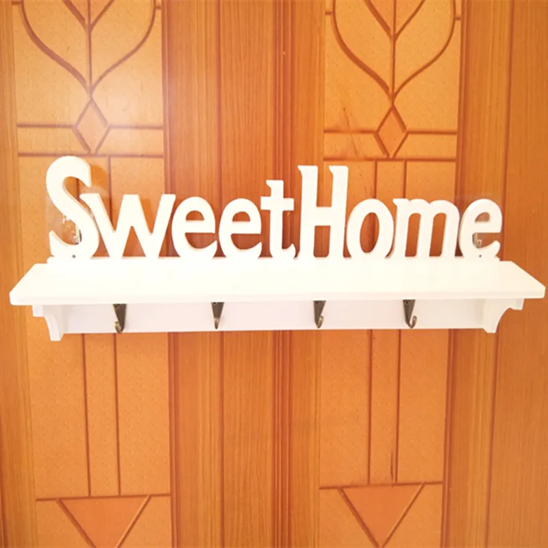 Modern Wall Shelf Wood Hanging Key Storage Holder SWEET HOME Letter Decorative Shelve Home Door Decoration White |