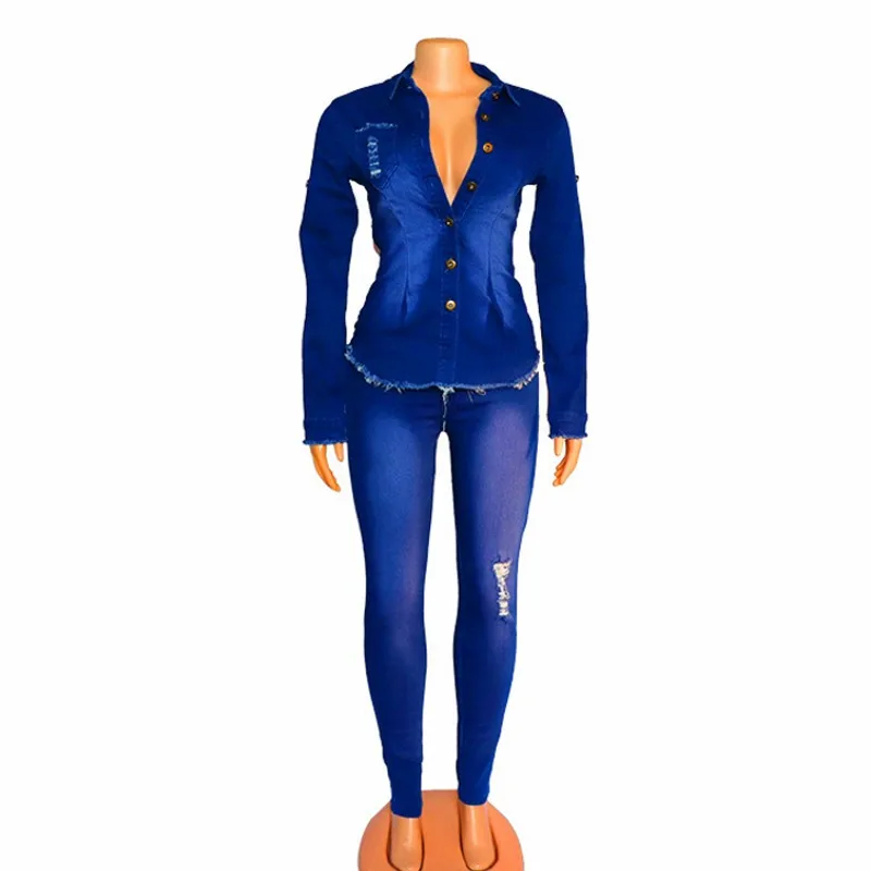 Африканская одежда джинсовый комплект из двух Picec Женский костюм Сезон