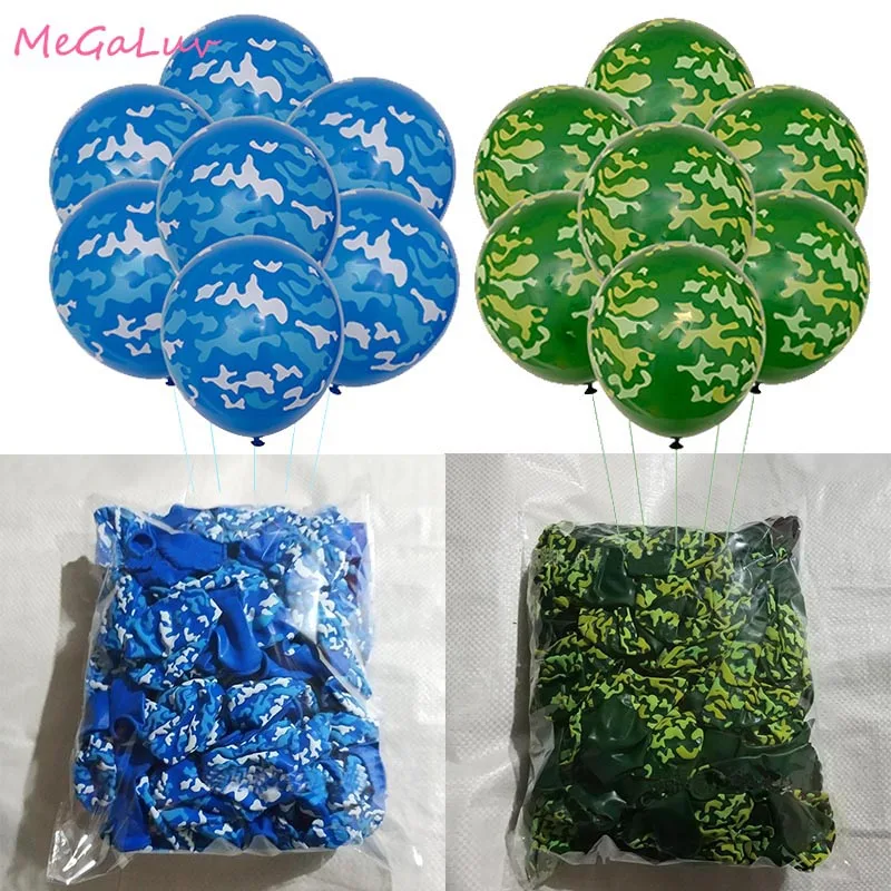 

100pcs 12inch Camouflage Latex Ballon Military Theme Fighter Tank Police Toy Ball Blue Green Printed Balloon Wedding Party Decor