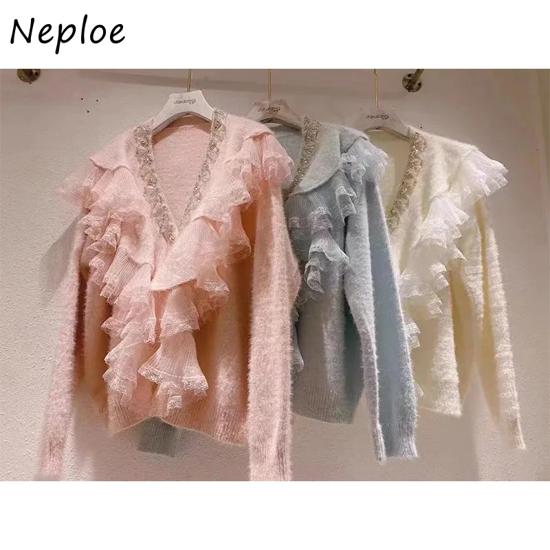 Осень-зима 2021 новинка женский свитер Neploe с украшением из кружева Женский вязаный