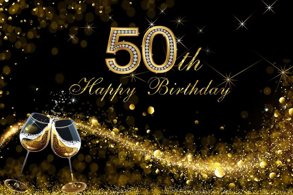 Фон для фотосъемки с изображением черно золотой шампанское Happy 50th 30 40 60 День