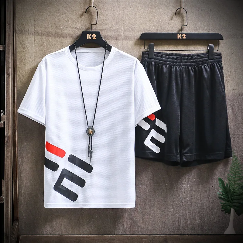 

New Brand Quick Drying Breathable Printing Short Sleeve Men Shorts Sets 2021 Summer Sportswear Jogging Streetwear Harajuku Sport