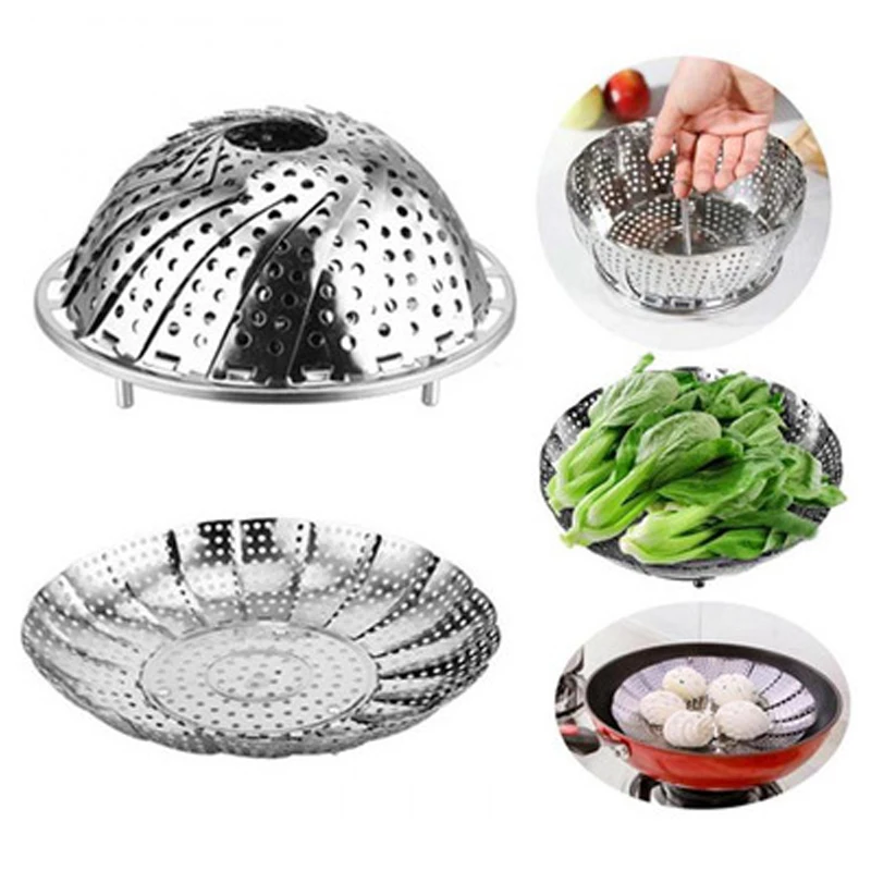 

30cm Stainless Steel Steaming Tray Multi-Function Changeable Fruit Tray Retractable Folding Magic Steamer Tray Steaming Rack