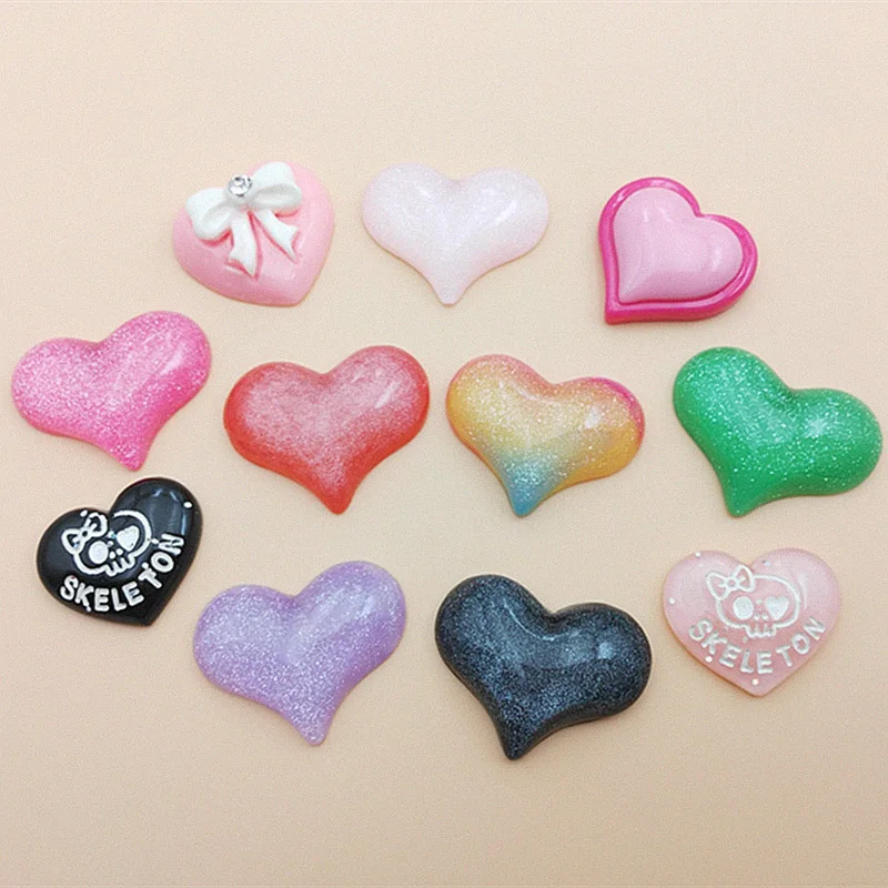 

10Pcs Cartoon Glitter Skeleton Heart Shape Resin Cabochon Flatbacks Accessories Fit Phone Decoration DIY Scrapbooking Craft