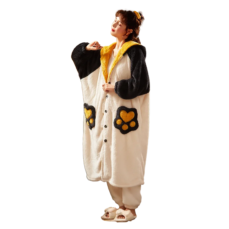 Winter Pyjamas Plus Size XXL Loose Version Plush Pajama set Intensification Nighty Women Sleepwear Medium Style Hooded Pajamas