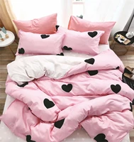 pink duvet cover set with heart shaped polyester home textile 4pcs queen size 200x230cm