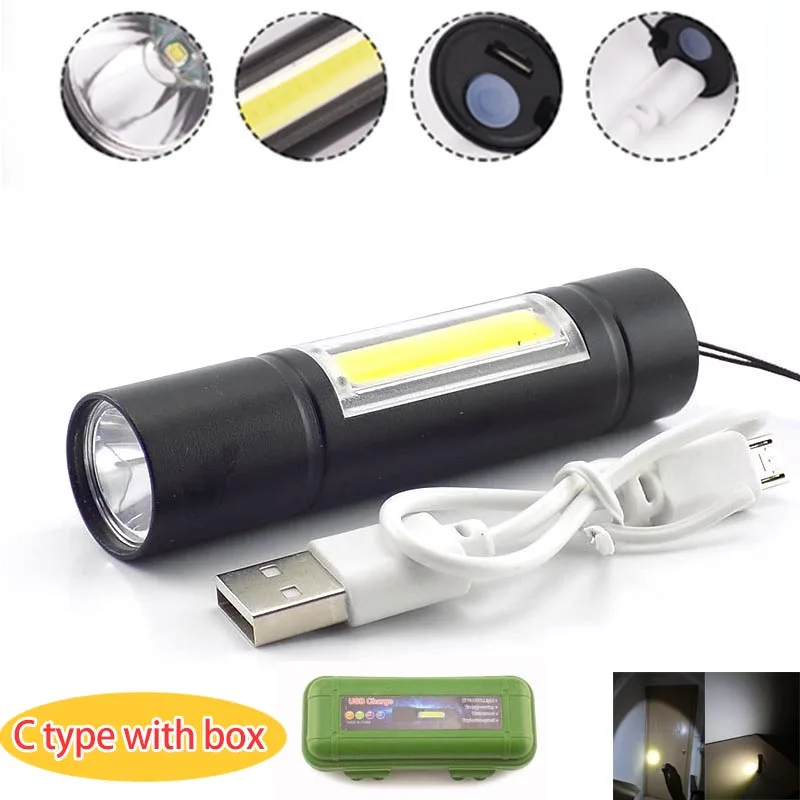 C wtih gift box Мини Мощный 2 светодиодный светильник-вспышка COB Q5 USB Перезаряжаемый светодиодный светильник фонарь лампа для рыбалки Кемпинг linternas - Испускаемый цвет: C wtih gift box