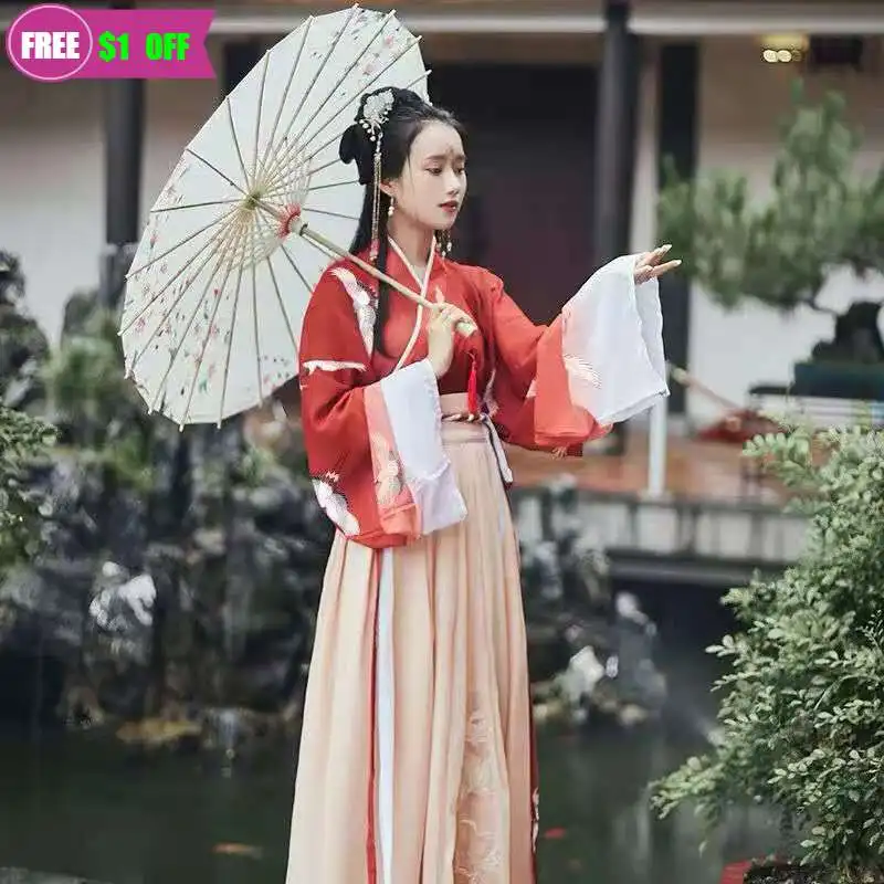 

Female Festival Outfits Folk Dance Hanfu for Women Vintage Retro Fairy Chinese Traditional Dress Embroidery Teen Girls Clothing