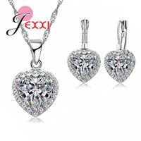 new arrival 925 sterling silver jewelry set for women bridal wedding heart austrian crystal necklaces earrings set valentine day