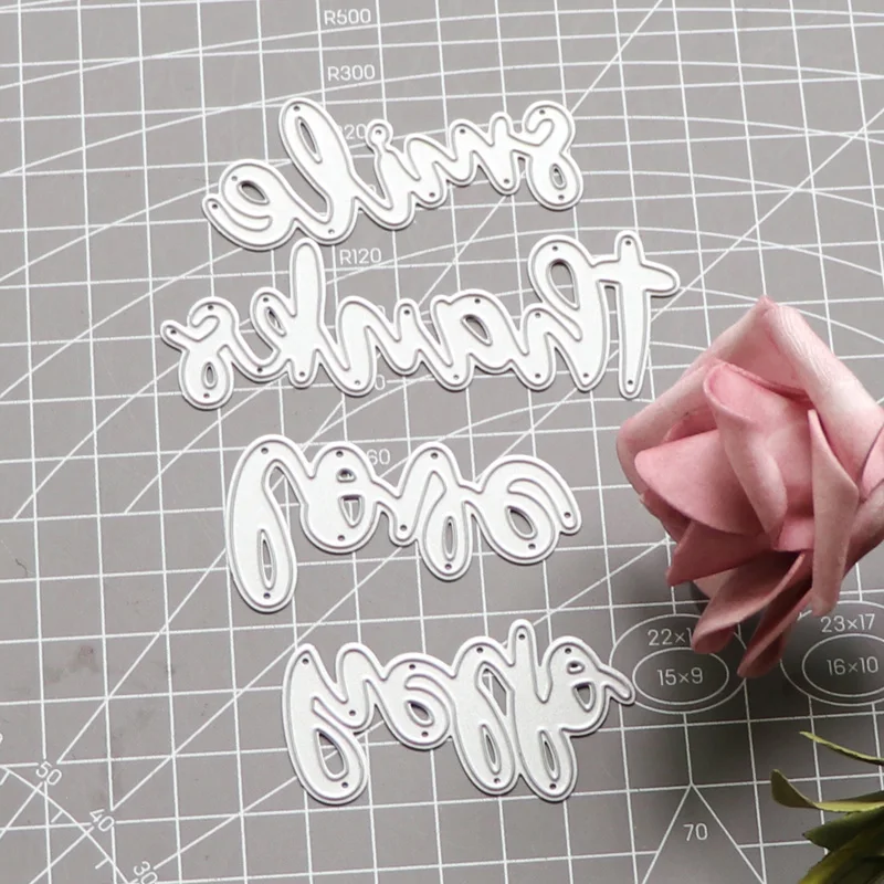 

New Metal Steel Cutting Dies Hello Thanks Smile Love Words Stencils for Making Scrapbooking DIY Album Paper Cards Embossing Die