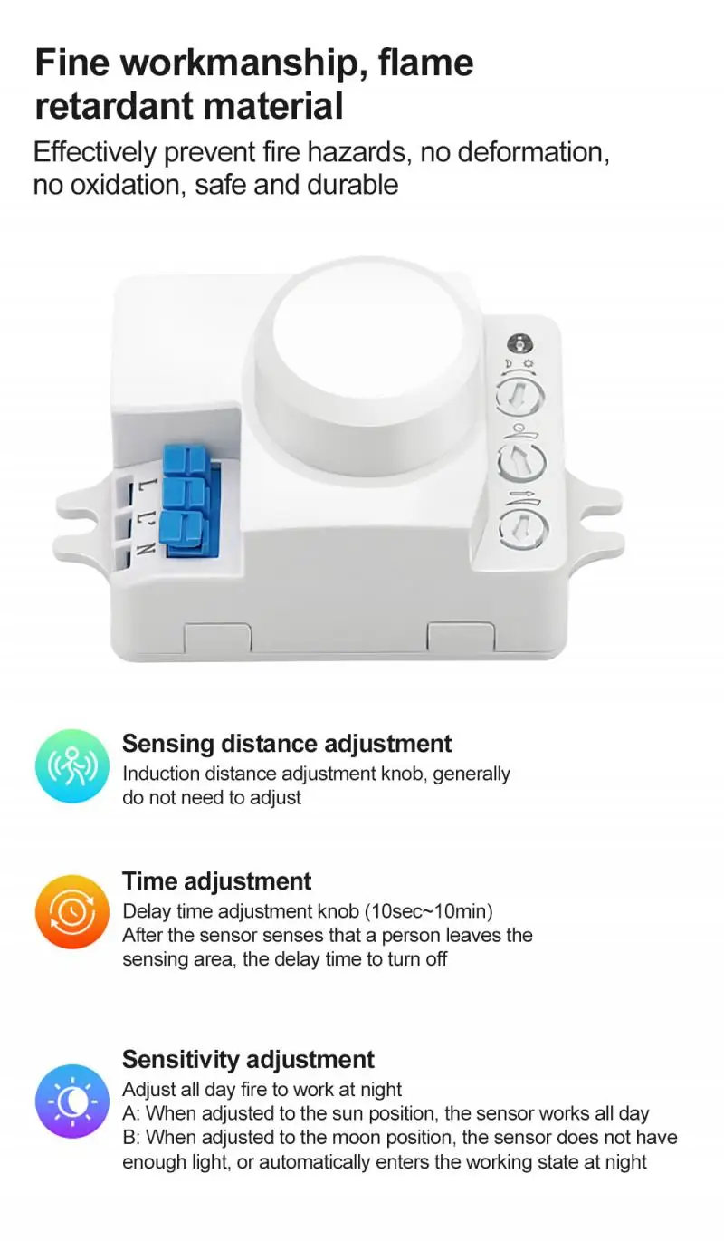 

Mini Microwave Light Control Sensor Switch Dimming Sensitivity Adjustment Delay Motion Detection Light Controller Smart Home