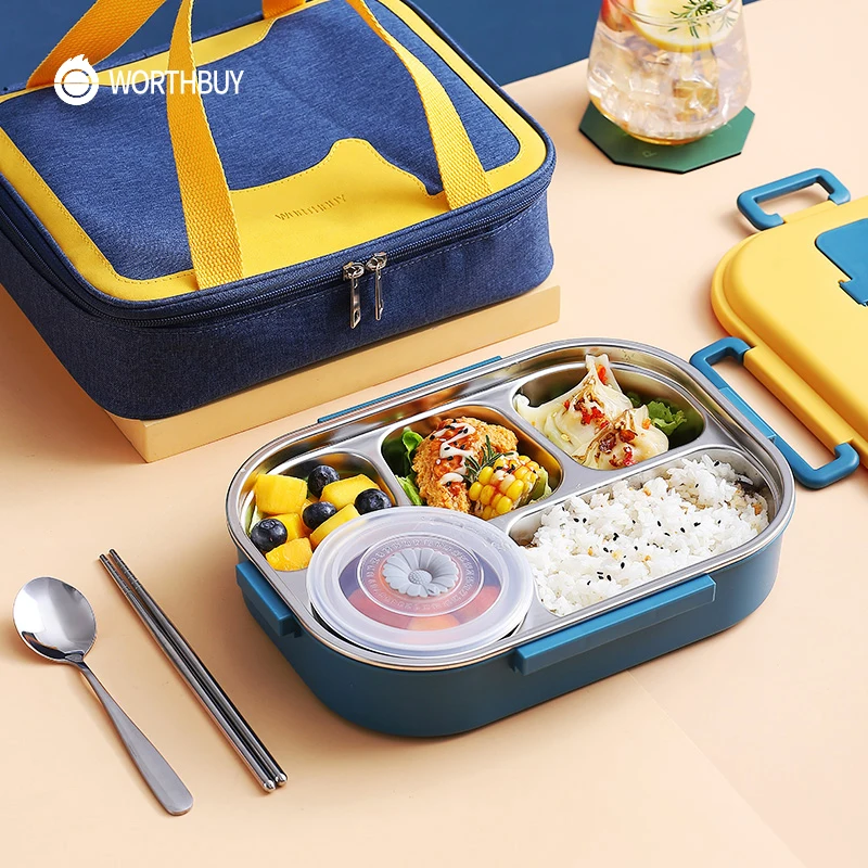 

Japanese Portable Lunch Box Stainless Steel Food Container for Kid School Picnic Bento Lunch Box Food Storage Box with Bowl, Bag