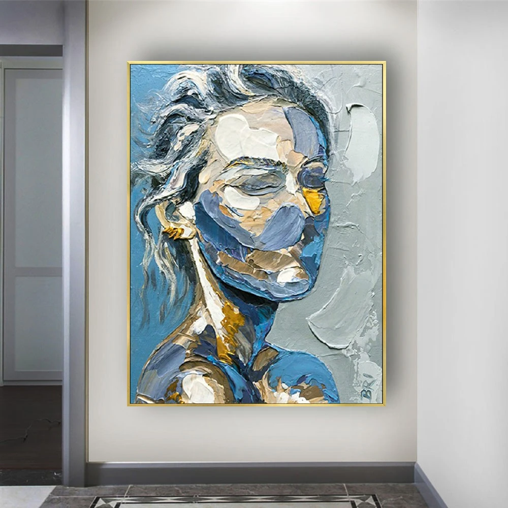 

High Quality Abstract Colorful Rectangle Portrait Oil Painting Reproduce Hand-painted Francoise Nielly Half Face Oil Painting