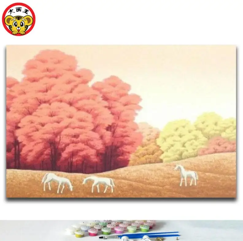 painting by numbers art paint number Popular DIY home decor White Horse in the Forest | Дом и сад