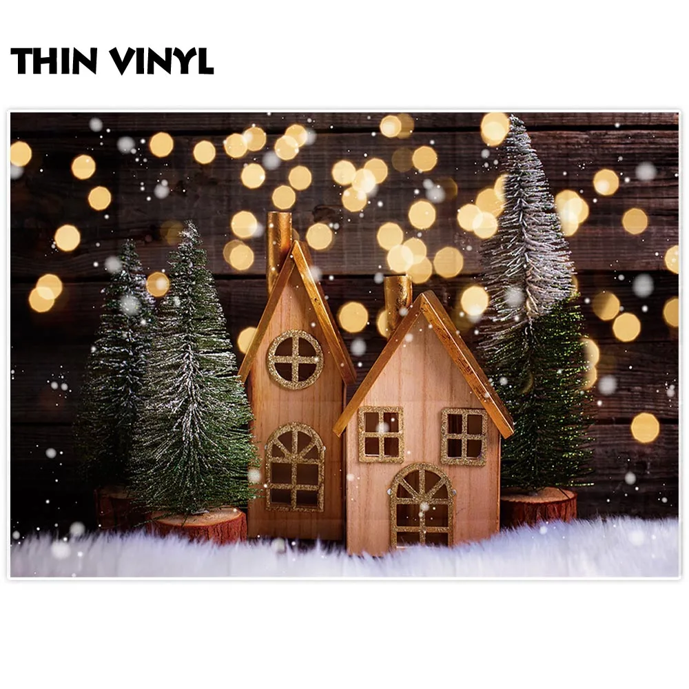 Allenjoy Рождественский фон для фотосъемки дерево деревянный дом боке halo детская