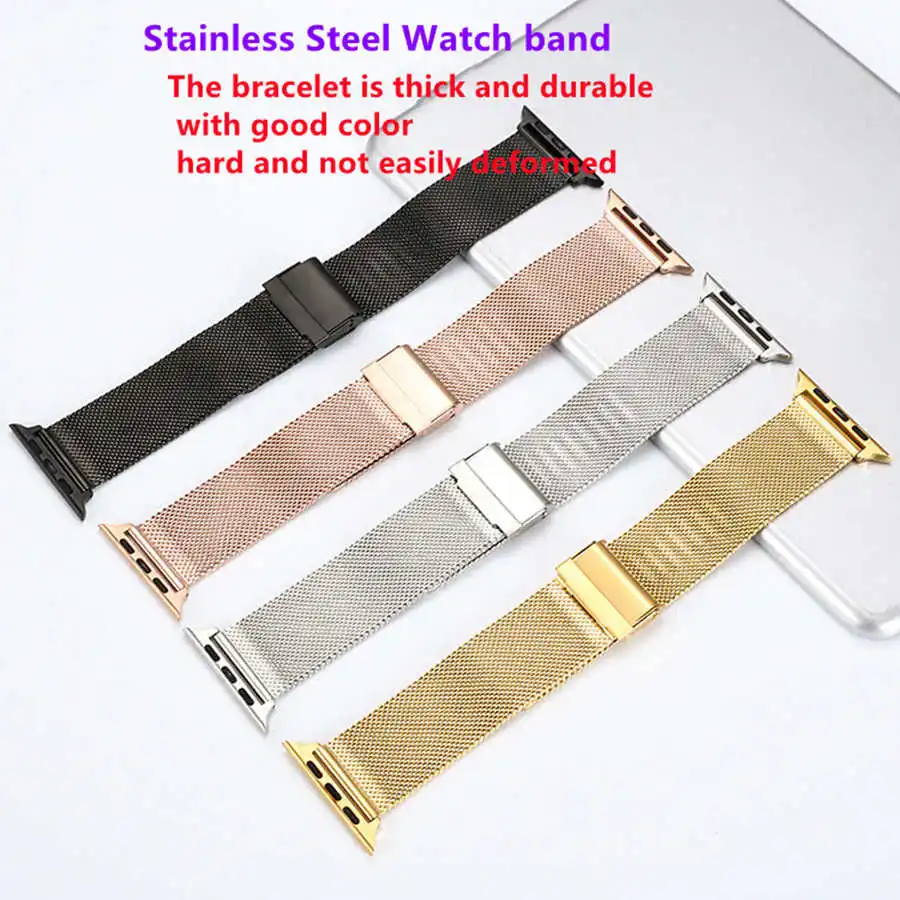 38mm 42mm Stainless Steel Milan Mesh Watch Bands Straps Watch Accessories Suitable For Apple Iwatch1/2/3/4 Watch